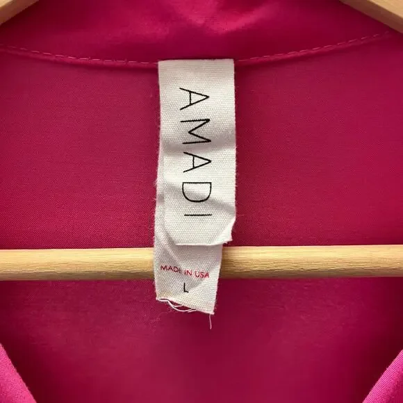 AMADI Lara Ruffled Blouse Hot Pink Anthropologie Boho V Neck Long Sleeve Size L - Picture 4 of 7